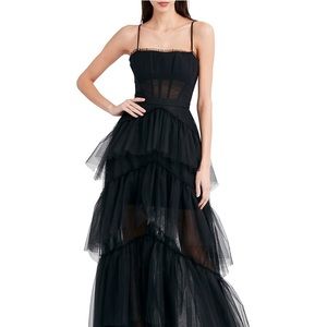 Sheer Tiered Ruffle Gown